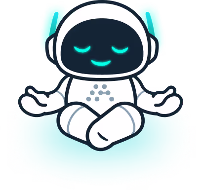 cute mascot robot Morty being calm and chill