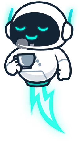 cute mastcot robot Morty drinking a hot cup of tea or coffee