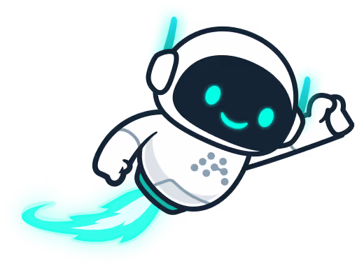 cute mascot robot Morty flying in space