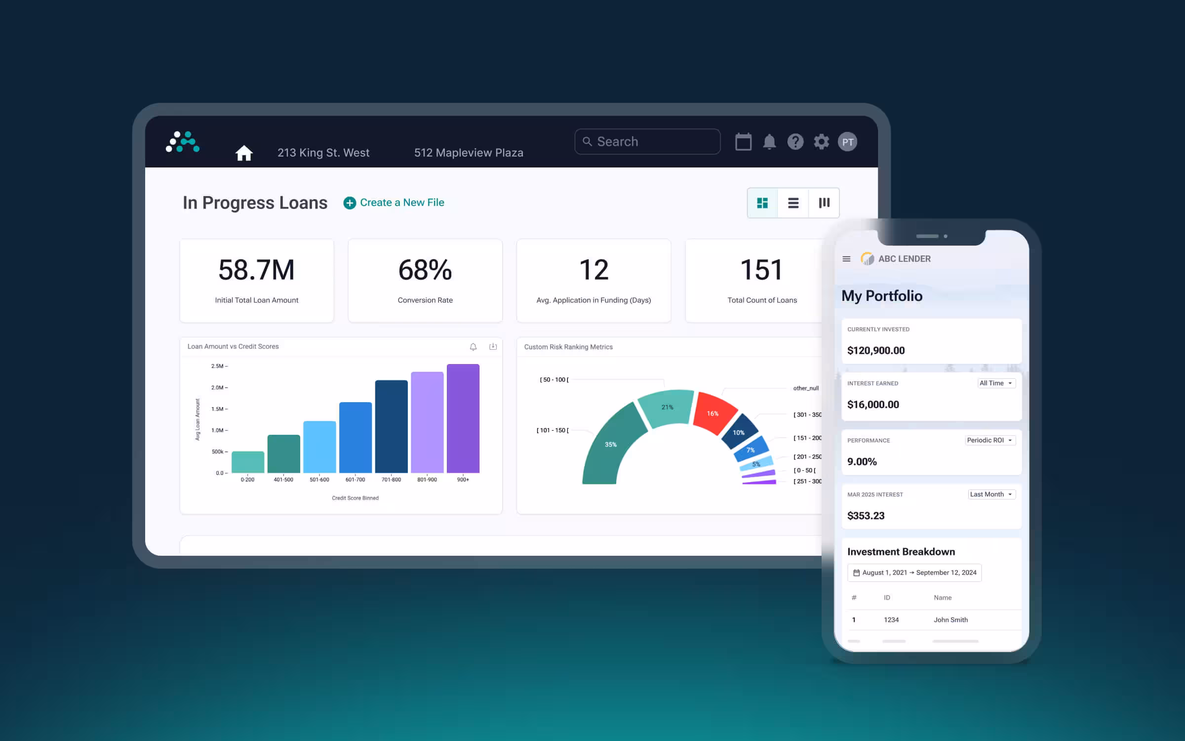 mortgage automator software interface with dashboard view and the investor portal UI