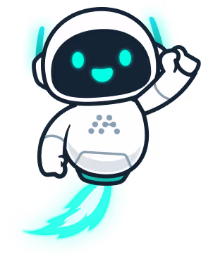 cute mascot robot Morty floating in space